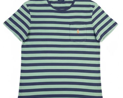 Polo Ralph Lauren Blue and Green Striped Pocket T-Shirt