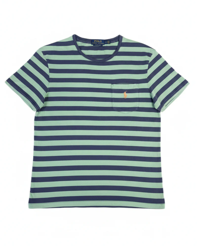 Polo Ralph Lauren Blue and Green Striped Pocket T-Shirt