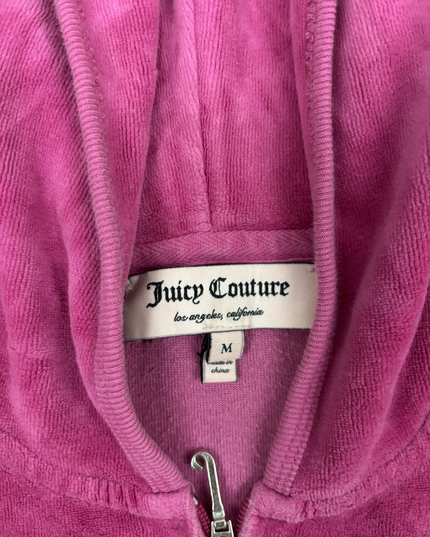 Juicy Couture Fuchsia Velour Rhinestone Logo Zip-Up Hoodie - XS
