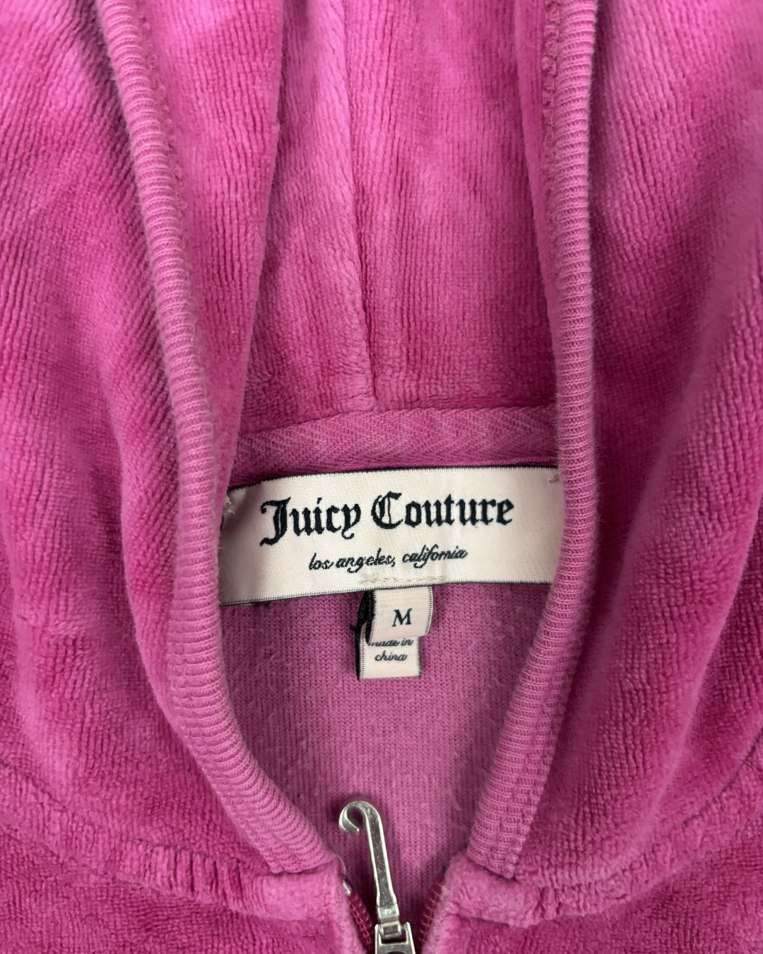 Juicy Couture Fuchsia Velour Rhinestone Logo Zip-Up Hoodie - XS