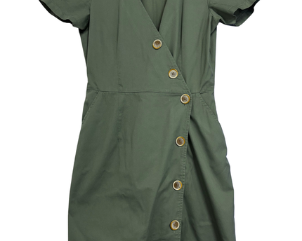 Reserved Olive Green Short Sleeve Button-Down Mini Dress