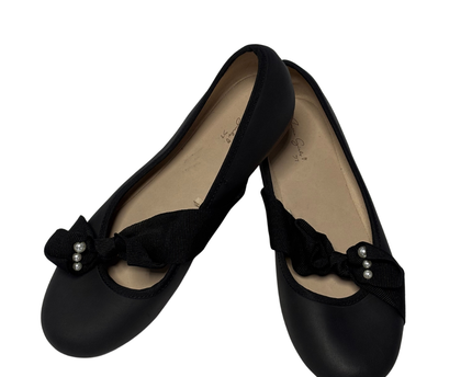 Zara Black Pearl Bow Ballerina Flats