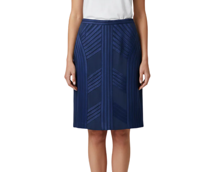 ELLE Blue Textured Ribbon Detail Pencil Skirt