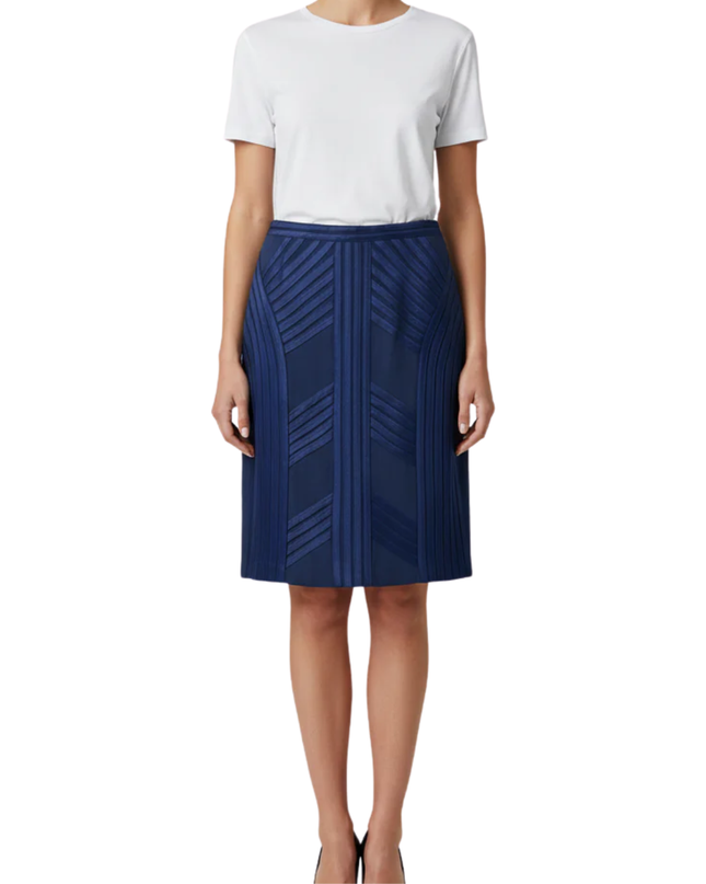 ELLE Blue Textured Ribbon Detail Pencil Skirt