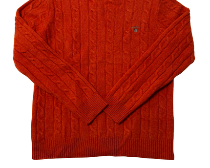 Gant Orange Fine Lambswool Cable Knit Crew Neck Sweater