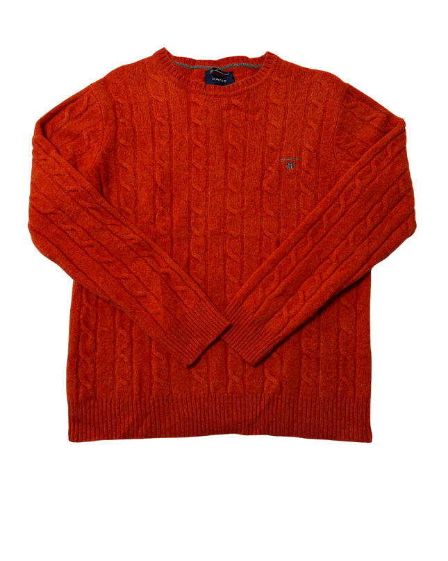 Gant Orange Fine Lambswool Cable Knit Crew Neck Sweater