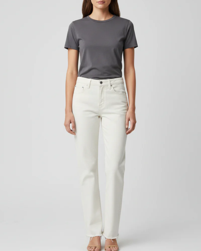 Zara White Straight Leg Frayed Hem Jeans