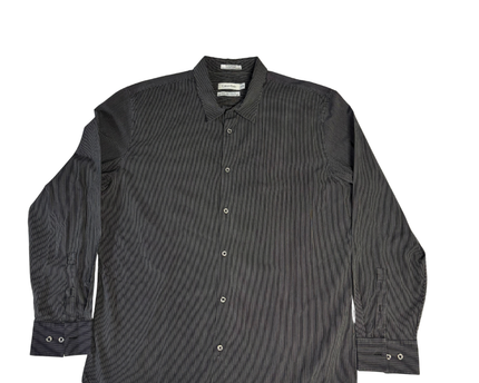 Calvin Klein Men's Black Striped Slim Fit Non-Iron Shirt