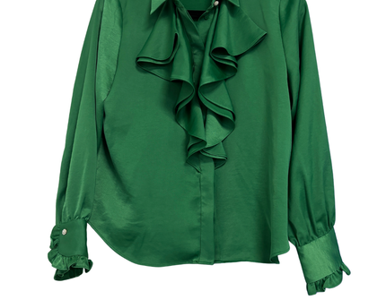 Zara Green Ruffle Front Satin Finish Blouse