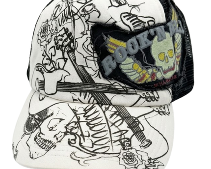 Martin Benz White and Black Rock 'N' Roll Punk Doodle Trucker Cap
