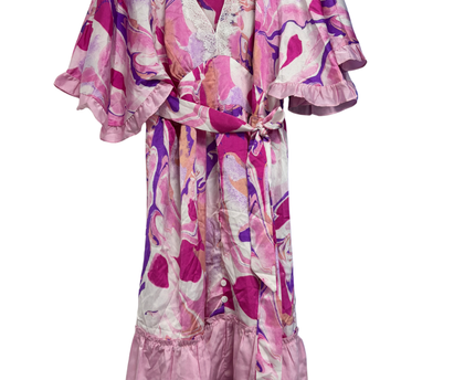 ANANY Pink Multi Marble Print V-Neck Ruffle Mini Dress