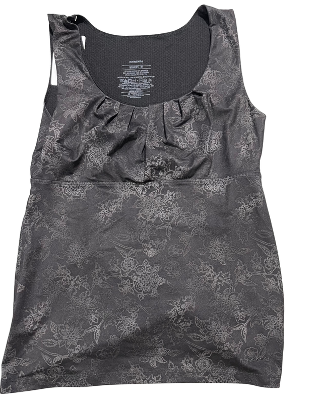 Patagonia Grey Floral Scoop Neck Active Tank Top