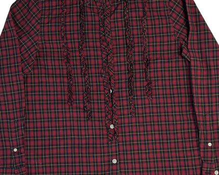 Ralph Lauren Red Plaid Ruffle Front Blouse