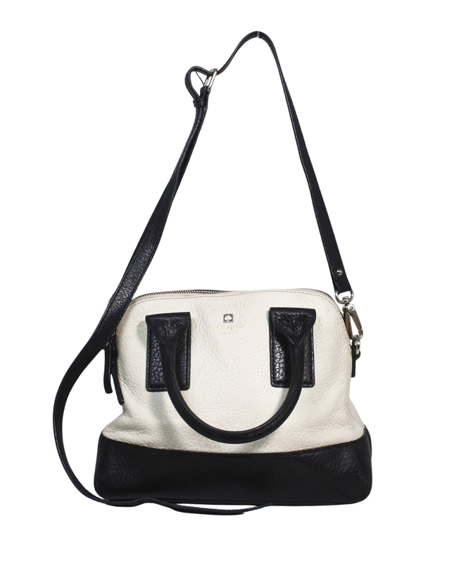 Kate Spade White/Black Pebbled Leather Satchel Bag