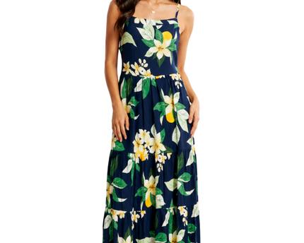Old Navy Navy Blue Floral Lemon Print Tiered Maxi Dress