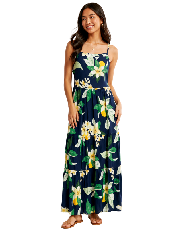 Old Navy Navy Blue Floral Lemon Print Tiered Maxi Dress