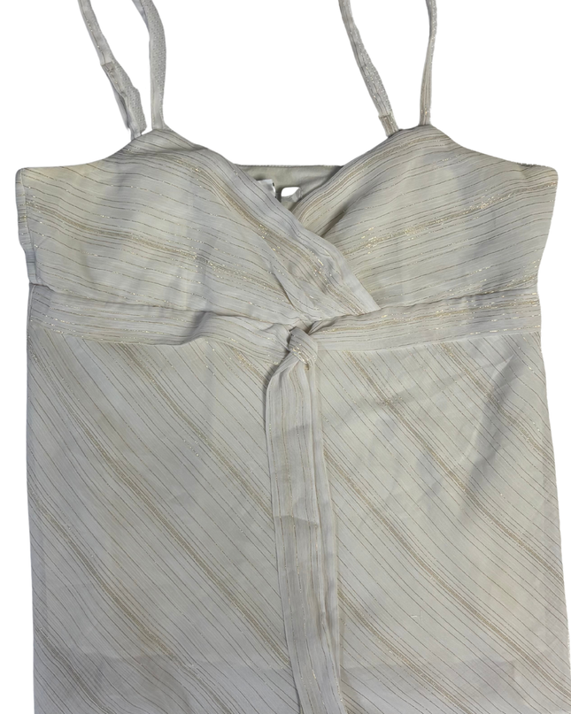 H&M White Metallic Stripe Tie-Front Cami Top