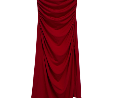 Le Chateau Red Ruched Asymmetrical Cowl Neck Party Dress
