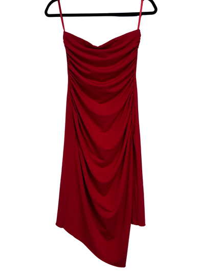 Le Chateau Red Ruched Asymmetrical Cowl Neck Party Dress