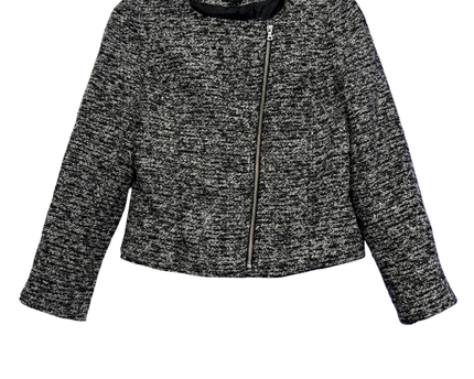 H&M Black and White Bouclé Moto Style Jacket