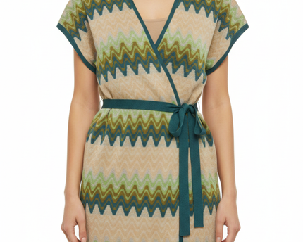 Missoni Green Zigzag Knit Tie-Waist Overcoat W/Tags