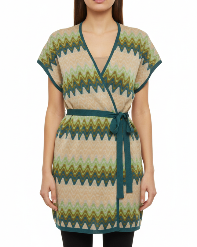 Missoni Green Zigzag Knit Tie-Waist Overcoat W/Tags