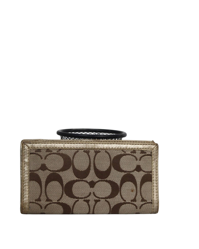 Coach Brown/Gold Signature Monogram Trifold Wallet
