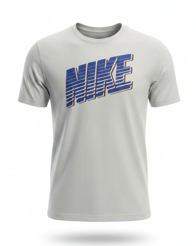 Nike Light Gray Striped Logo T-Shirt