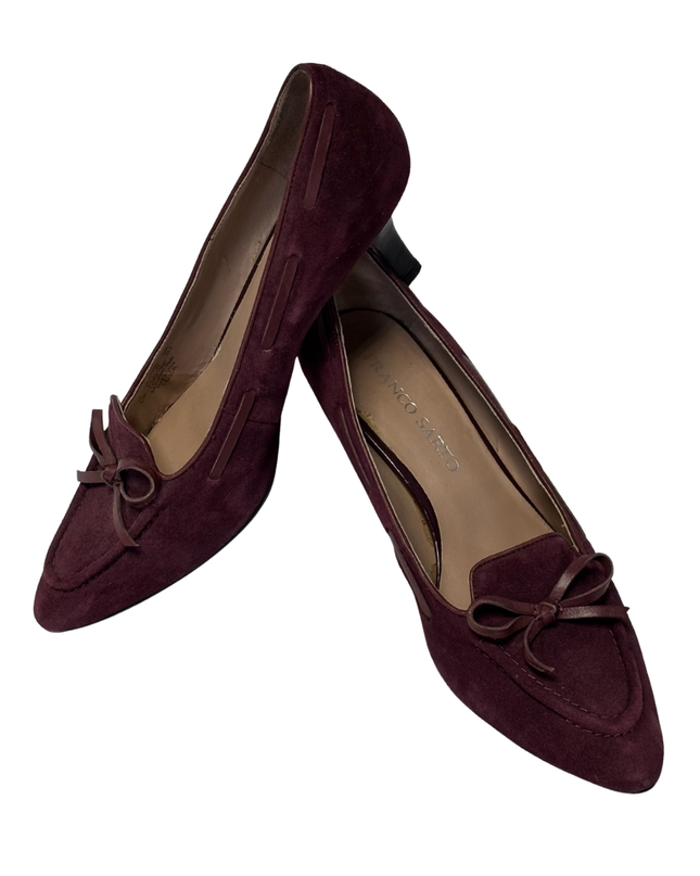 Franco Sarto Burgundy Suede Bow Accent Kitten Heels | With Box
