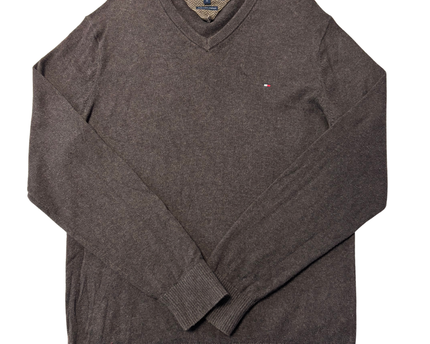 Tommy Hilfiger Brown Pima Cotton Cashmere V-Neck Sweater