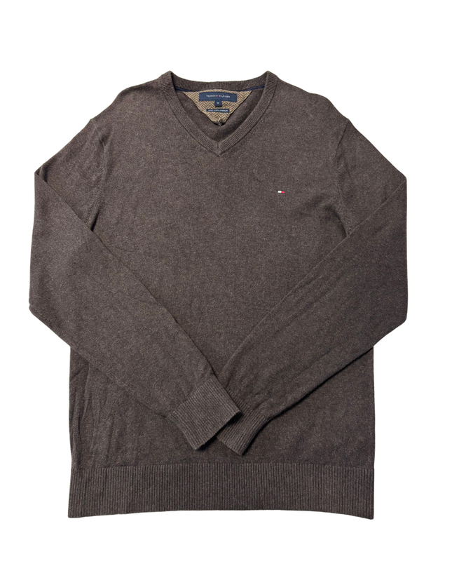 Tommy Hilfiger Brown Pima Cotton Cashmere V-Neck Sweater