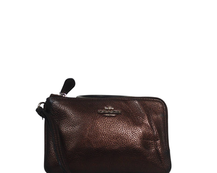 Coach Bronze Metallic Pebbled Leather Wristlet