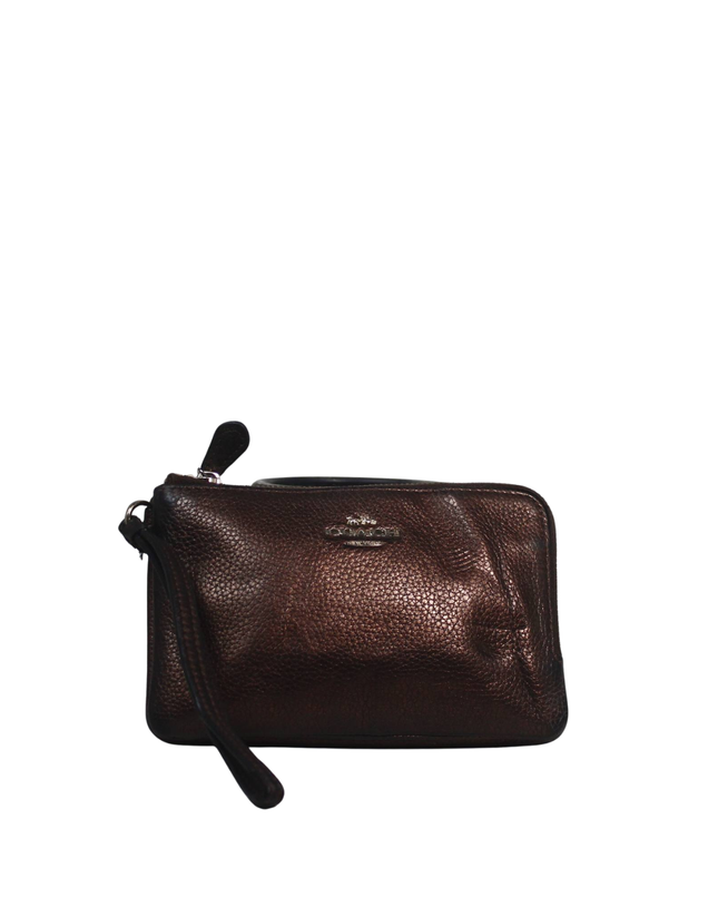 Coach Bronze Metallic Pebbled Leather Wristlet