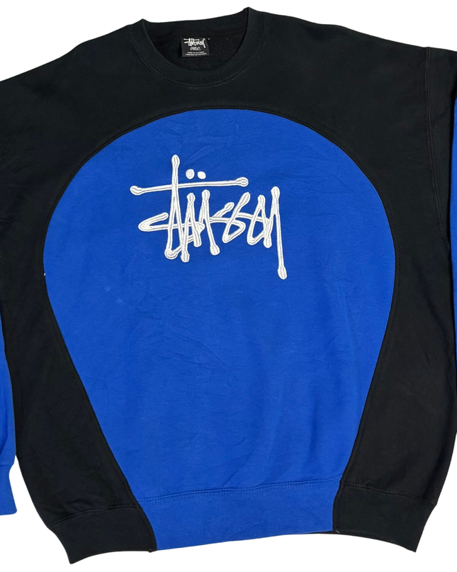 Stussy Black and Blue Two-Tone Logo Sweatshirt