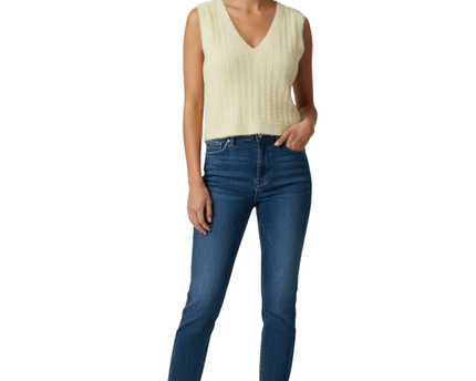 Bershka Pale Yellow Fuzzy Ribbed Knit V-Neck Sweater Vest