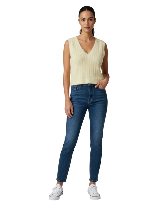 Bershka Pale Yellow Fuzzy Ribbed Knit V-Neck Sweater Vest