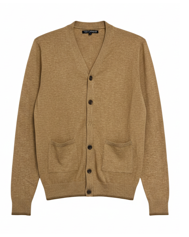 Ted Lapidus Tan Cashmere Silk Blend V-Neck Cardigan