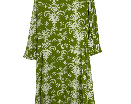 Zara Green Damask V-Neck Dress