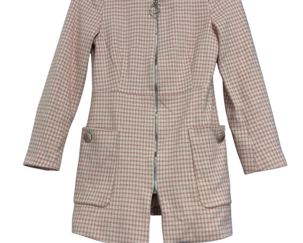 Zara Pink Houndstooth Longline Zippered Jacket