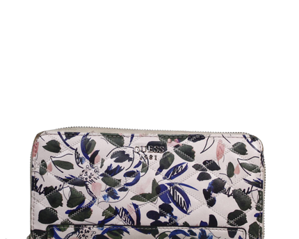 Guess White Floral Quilted Zip-Around Wallet