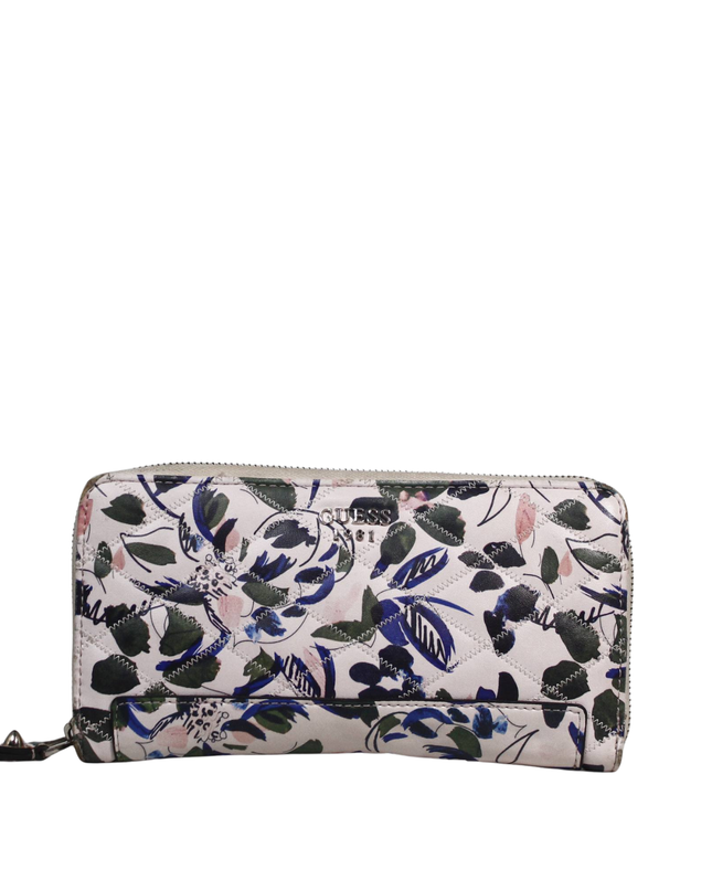 Guess White Floral Quilted Zip-Around Wallet