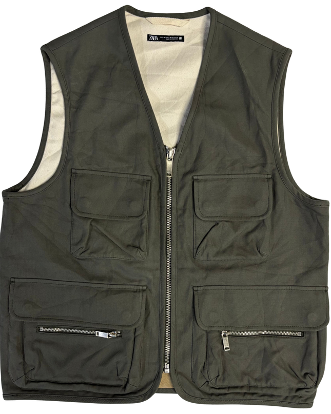 Zara Olive Green Utility Multi-Pocket Vest