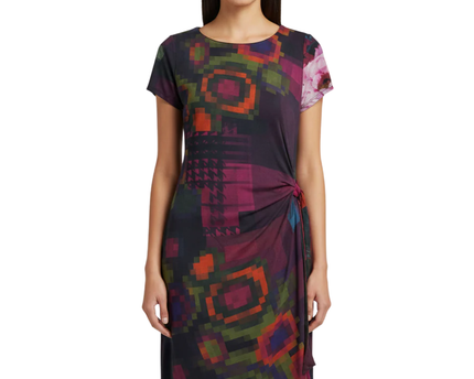 Desigual Multicolor Pixelated Print Side-Tie Dress