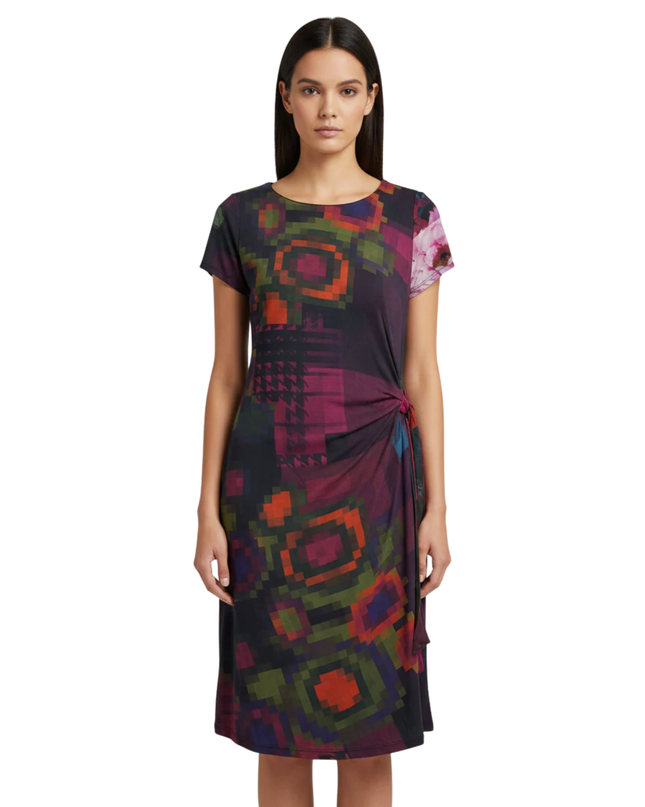 Desigual Multicolor Pixelated Print Side-Tie Dress