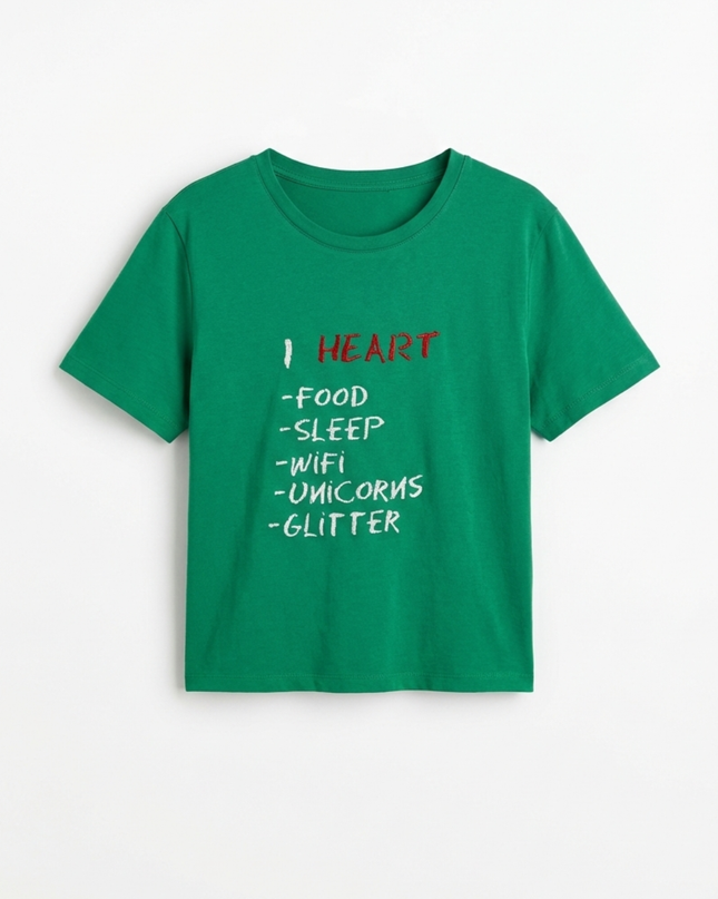 Splash Green Graphic 'I Heart' Crew Neck Tee