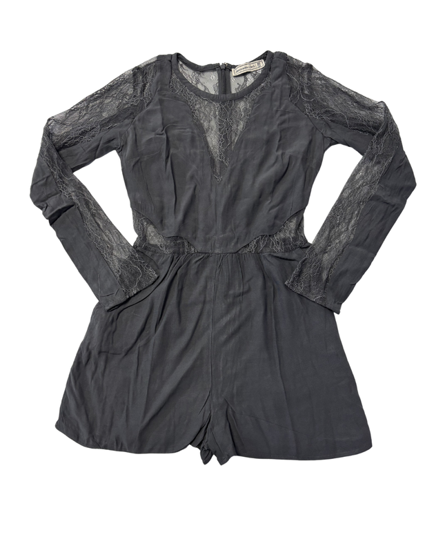Abercrombie & Fitch Dark Grey Long Sleeve Lace Romper
