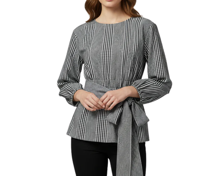 Reserved Black and White Gingham Wrap Blouse