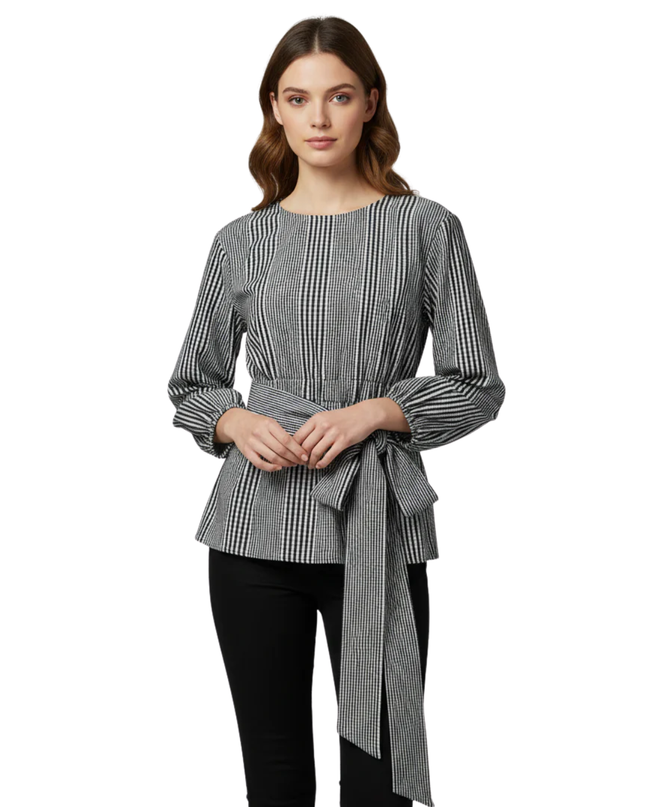 Reserved Black and White Gingham Wrap Blouse