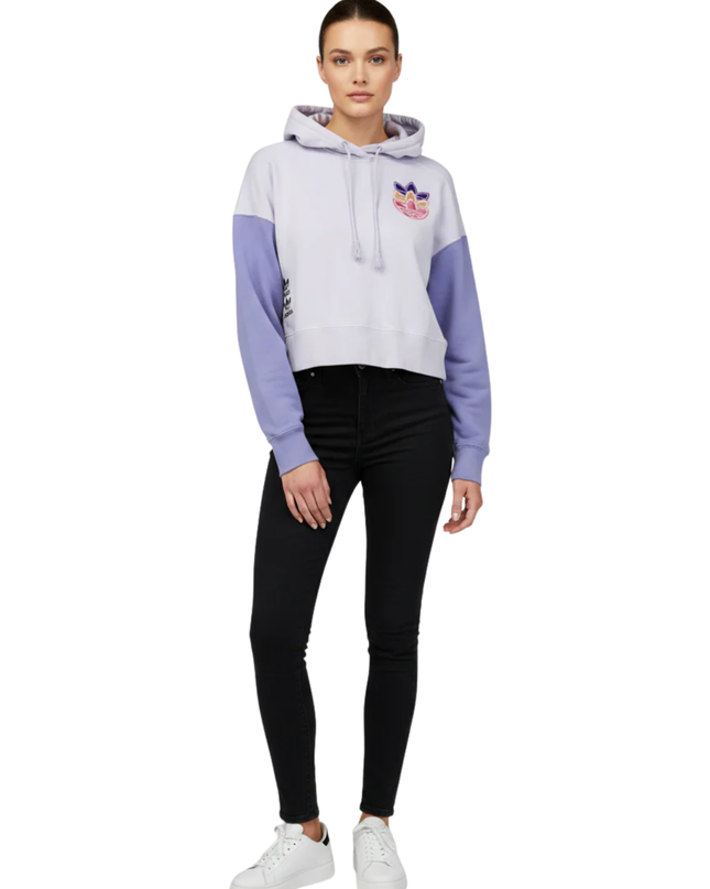 Adidas Purple Cropped Two-Tone Trefoil Logo Hoodie