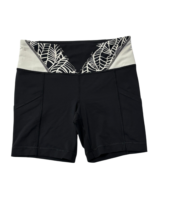 Lululemon Black/White Patterned Waistband Athletic Biker Shorts
